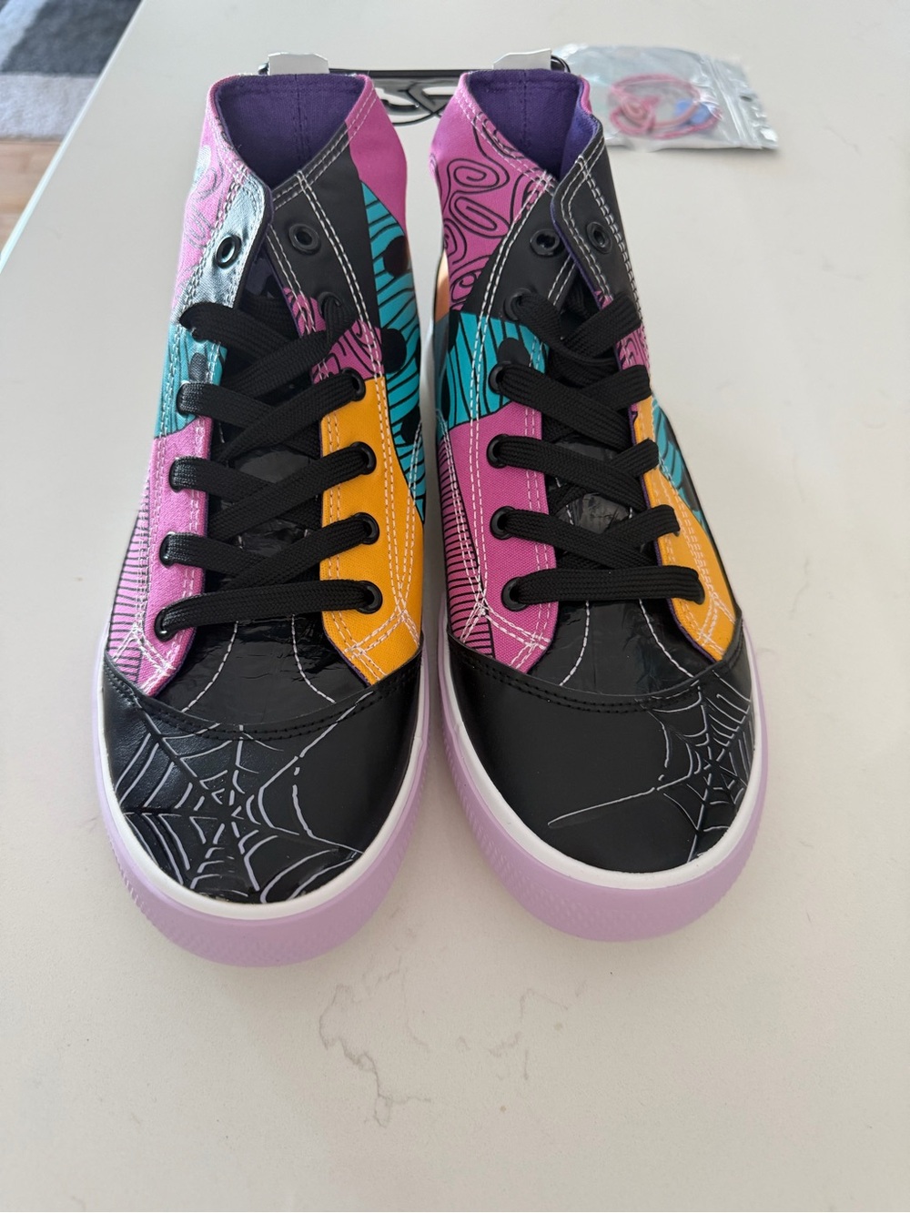 KHigh-Top Sneakers in Black, Pink, Teal & Yellow